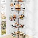 DAOYA Adjustable Tension Pole Shower Caddy, 5-Tier Stainless Steel Shower Shelf Organizer with 2 Movable Toothbrush Holders, 25-115 Inches Extendable Bath Tub Conner Storage Shelf for Family, Black