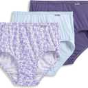 Jockey Women's Underwear Plus Size 100% Cotton Elance Brief - 3 Pack, Midnight Iris/Bouquet Bloom/Frothy Blue, 9