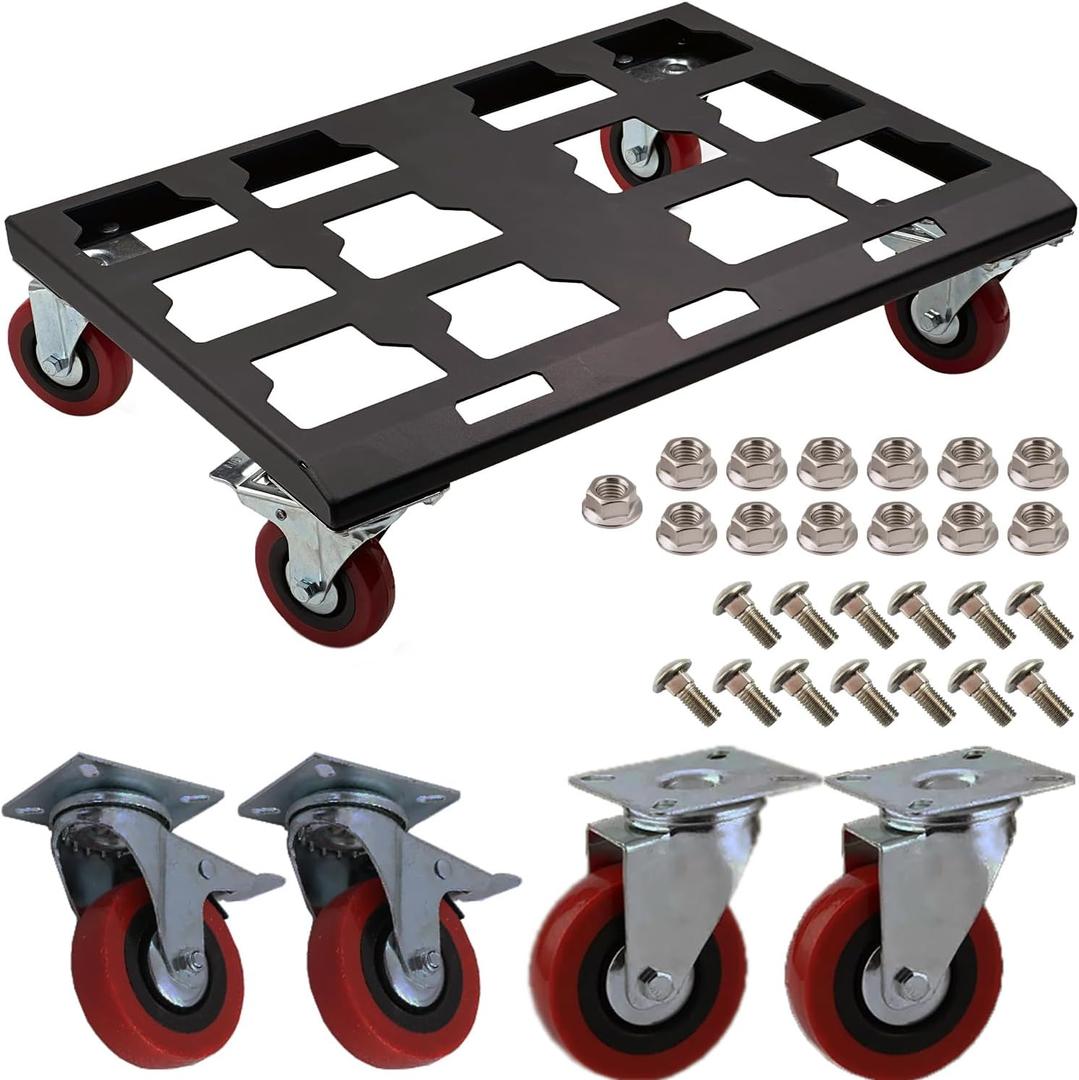 Upgrade Tool Box Dolly, Push Cart Dolly Compatible with Milwaukee Packout Toolbox, Thickened Carbon Steel Frame, Larger Wheels with Brake, Up to 330lbs