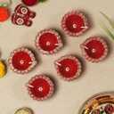 Handmade Terracoaat Set of 5 Red Traditional Clay Diya for Diwali/Navratri Decorations Oil Lamp Diwali Clay Diya Tea Light Holder Indian Decor Festival Gifts Puja Items