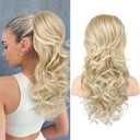 SEIKEA Ponytail Extension, 22" Long Wavy Curly Drawstring Ponytail Multi-layered Fluffy Thick Clip in Hair Extensions Natural Soft Synthetic Hairpiece Dark Blonde to Light Blonde