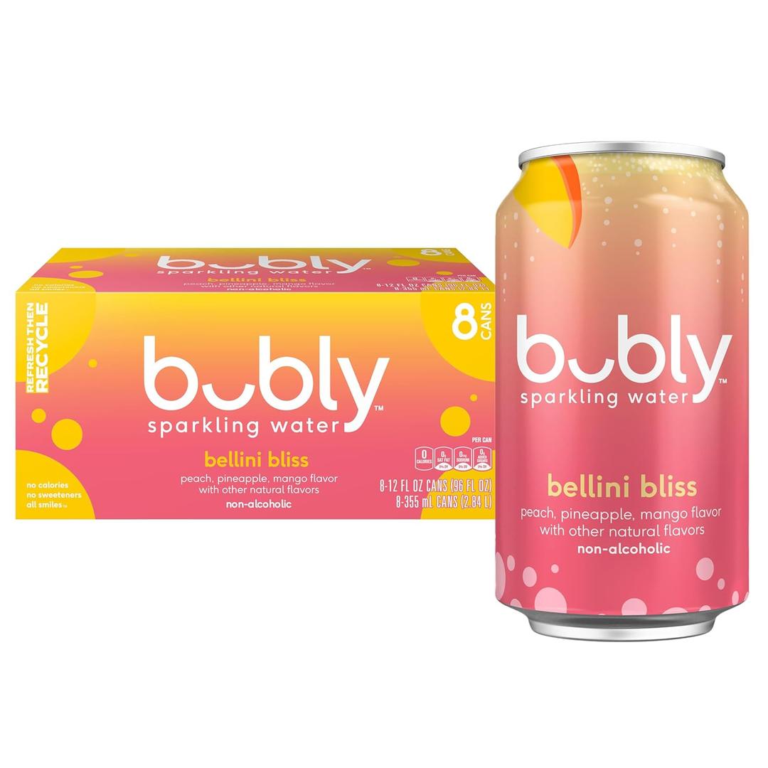 bubly Sparkling Water, Bellini Bliss, Zero Sugar & Zero Calories, 12 Fl Oz Cans (Pack of 8)