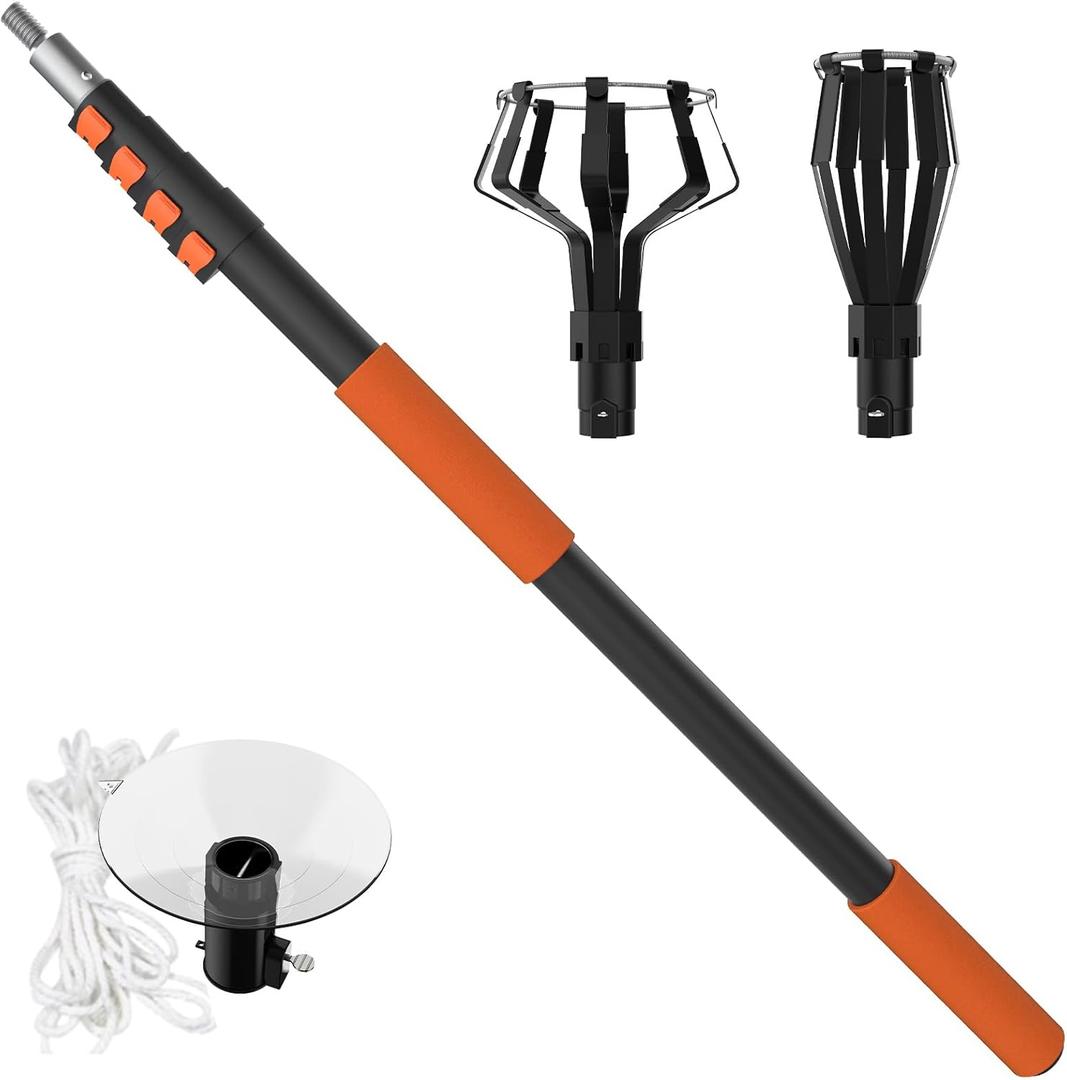 Buyplus 26FT Reach Light Bulb Changer for High Ceilings with 5-20FT Telescopic Extension Pole, Easy Flip-Tab Lock Bulb Changing Pole Extension with Basket and Suction Cup for Recessed Lights