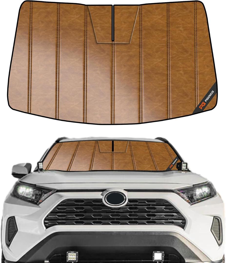 Pigenius Windshield Sun Shade for Toyota RAV4 2019-2025, RAV4 Prime 2021-2024 Custom Fit Front Window Sunshade - Leather