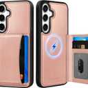 Uppuppy for Samsung Galaxy S25Plus/S24Plus Case with Wallet - Fits 4 Card Slots, Compatible with MagSafe for Women Leather Credit Card Holder Kickstand Cover for Samsung S25Plus/S24Plus, Rose Gold
