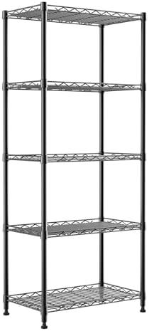 REGILLER 5-Wire Shelving Metal Storage Rack Adjustable Shelves,Standing Storage Shelf Units for Laundry Bathroom Kitchen Pantry Closet(Black,11.8" D x 21.2" W x 53.5" H) Bent