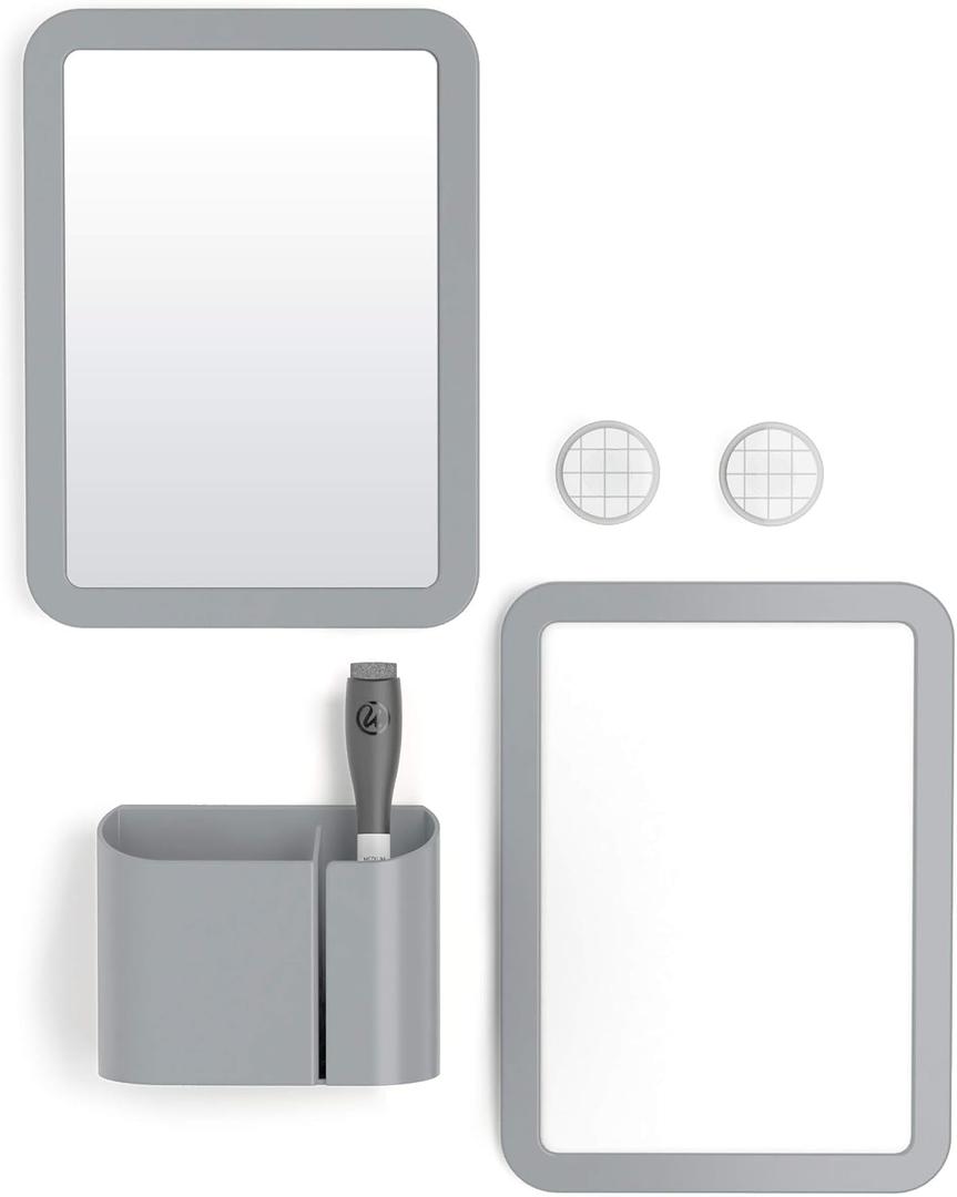 U Brands Locker Accessories Kit, Back to School Essentials, Grey, 6-Piece, Includes Whiteboard, Mirror and Organizing Supplies