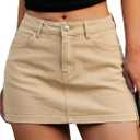 ELLEVEN Denim Mini Skirt for Women, Jean Skirt with Shorts Underneath (L)
