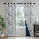 100% Blackout Curtains 90 Inches Long for Bedroom, Grey Floral Printed Curtains for Living Room Darkening Thermal Insulated Watercolor Patterned Drapes, Grommet Window Curtains 2 Panels