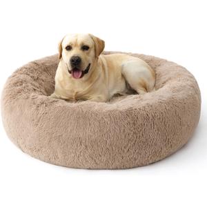 Bedsure SupportMax™ Calming Dog Bed for Extra Large Dogs - 45in Donut Washable Large Pet Bed, Anti-Slip ＆Removable Cover,420GSM Round Anti-Anxiety Fluffy Plush Faux Fur, Fits up to 100lbs Pets