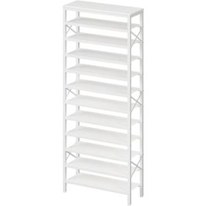 YATINEY 12-Tier Tall Shoe Rack Organizer, Wooden Shoe Storage for Closet Holds 48 Pairs, Sturdy Shoe Shelf with X-Shaped Metal Support, for Entryway, Bedroom, White SS212WW