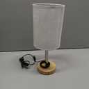 UNIFUN Bedside Table Lamp for Bedroom - 4 Way Dimmable Touch Lamp with USB and Type-C Charge Port, Small Wood Base Round Flaxen Fabric Shade Lamp Living Room,Bedroom Use(Yellow Color Base)