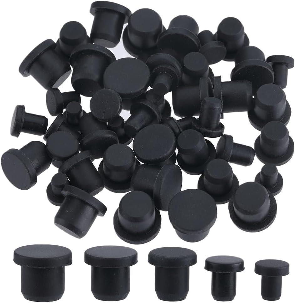 GORGECRAFT 50PCS 5 Sizes Silicone Hole Plug Black Round Rubber Waterproof Button Hole End Covers Soft Flexible Stopper Fit for 4-9.5mm Inner Diameter Hole Bottles Pipes Flower Pots