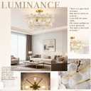 Hamilyeah 20" Gold Semi Flush Mount Ceiling Light Fixture, Modern Flower Glass Chandelier for Bedroom, Dining Room, Kitchen, Bathroom, Living Room