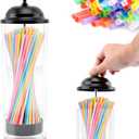 Straw Dispenser Holder for Standard Size Drinking Straws, Clear Plastic Drinking Straw Container with Lid for Kitchen Bar Party Counter, Holds Straws up to 8.5 Inches
