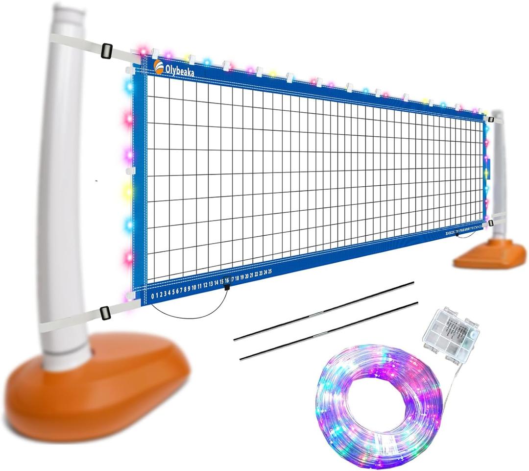 Reinforced Anti-UV Replacement Pool Volleyball Net (Net Only) with Scoring Clamps, 15-29 ft Adjustable Length - Easy Set Up and Long Lasting (Dark Blue with Light)