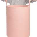 CLHMILY&Z Laundry Hamper Round Storage Rope Basket in Living Room, Bedroom, Laundry Room for Toy, Clothes, Blanket, Pillow (Pink, 80L)