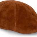 Mens Genuine Suede Ivy Hat Classic 6 Panel Flat Cap, Premium Soft Suede Newsboy Cap (Brown)