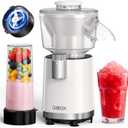 QIBOX Snow Cone Machine & Smoothie Blender 2 in 1, 700W Powerful Shaved Ice Machine Slushine Machine, Healthy Frozen Drink Maker with Stainless Steel Blade & Smoothie Recipe, for Home Kitchen Party (White)