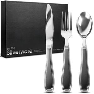 BUNMO Utensils for Elderly, Arthritis, Weak Hand Grip & Handicapped - for Tremors and Parkinsons Patients - Stainless Steel - Eat Independently - Weighted 3 Piece Set