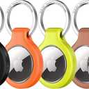 UNBREAKcable 360 Protective Holder for AirTag, [4-Pack] AirTags Keyring [Full Cover] [Scratch-Resistant] [Pefect Fit] [304 Stainless Steel] Keychain for AirTag TPU Case for Key, Luggage, Pet Collar (Black&orange&green&brown)