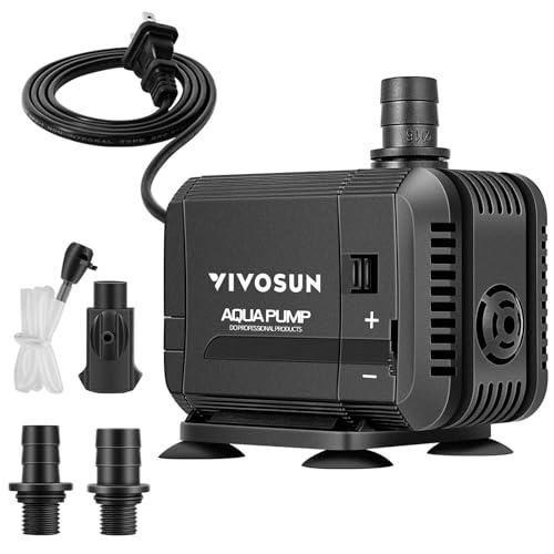 VIVOSUN 400GPH Submersible Pump(1500L/H, 15W), Ultra Quiet Water Pump with 5.2ft High Lift, Fountain Pump with 5ft Power Cord, 3 Nozzles for Fish Tank, Pond, Aquarium, Statuary, Hydroponics