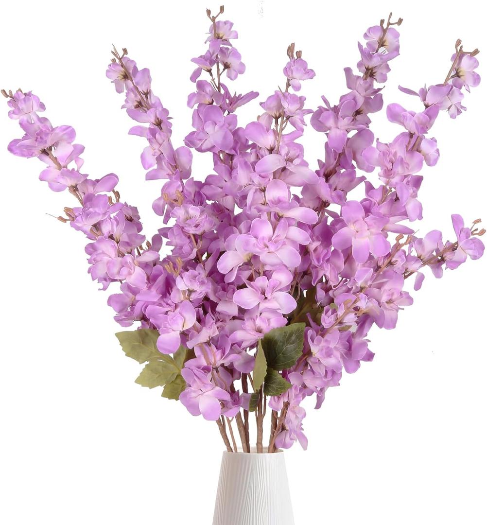 Purple Long Stem Delphinium Artificial Flower 6pcs Fake Larkspur Artificial Flowers 35.43''Silk Flower for Tall Vase Floral Arrangement Wedding Centerpieces Home Garden Party Decor(Purple)