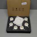 Coffee Cup Set of 6 with Saucers, 3.5 OZ Ceramic Espresso Cups, Elegant Deco Turkish Coffee Cup Gift for Cappuccino, Latte, Cafe Mocha and Tea, Dishwasher & Microwave Safe (Pearl White)