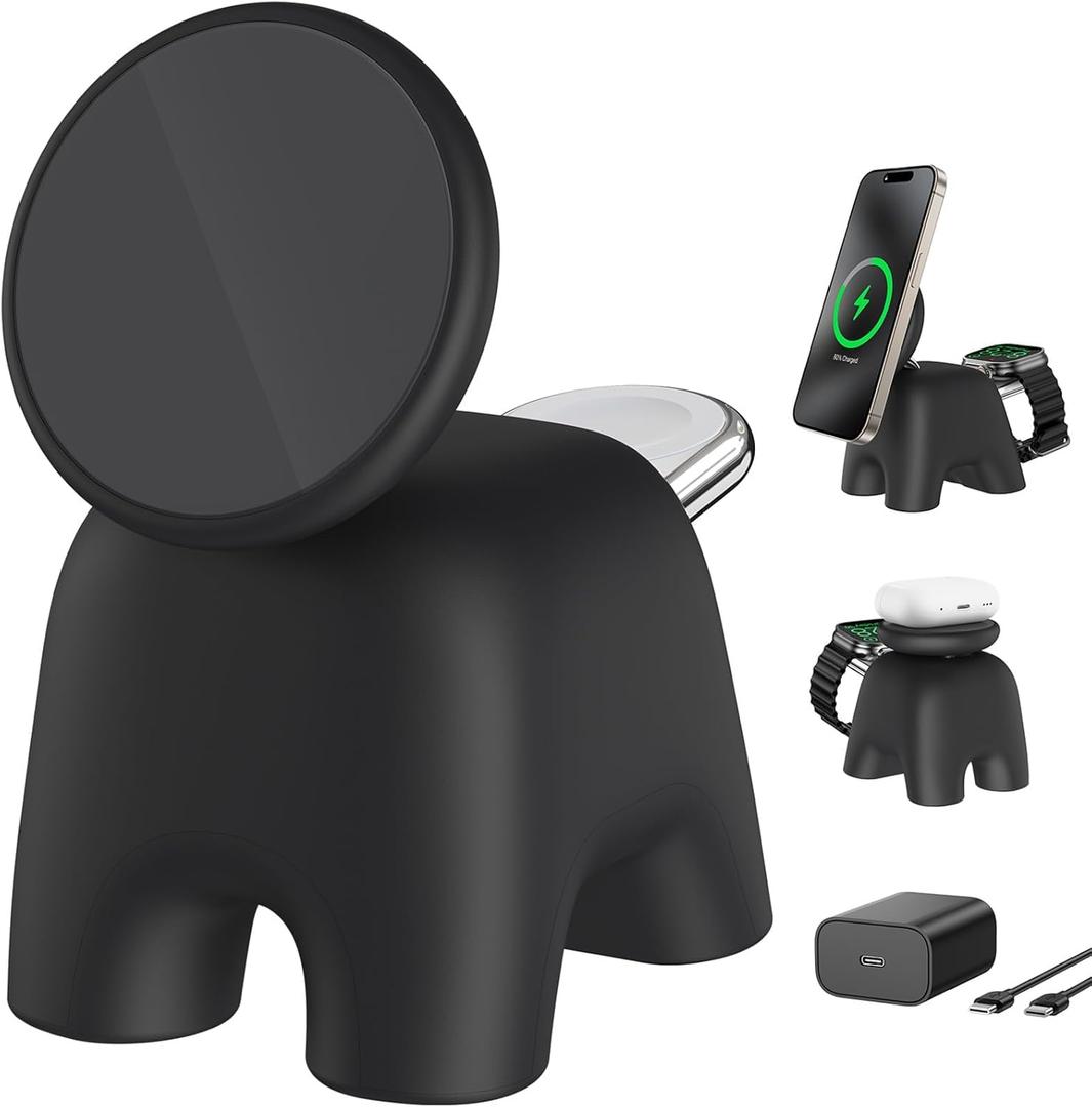 2026 Magnetic Wireless Charging Station, 15W Ultra-Fast Charger Stand for iPhone 17 16 15 14 13 12 Pro Max, 5W for Apple Watch&Airpods, 2-in-1 Foldable Charger for Home/Office/Travel(with 30W Adapter) (Black)