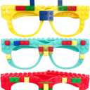 Hooqict 9 Pcs DIY Building Bricks Glasses Building Blocks Games for Kids Birthday Party Favor Block Theme Party Supplies Carnival Easter Games