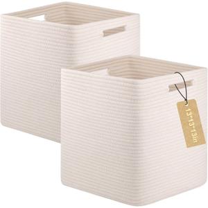 OIAHOMY Storage Cubes, 13 Inch Cube Storage Organizer, Collapsible Storage Bins, Baskets for Organizing, Storage Bins for Shelves-White, 2-PACK