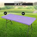 Rectangle Vinyl Table Cloth 30x48, Waterproof Elastic Fitted Tablecloth with Flannel Backing, Plastic Table Cover for Picnic, Camping, Outdoor, Lavender
