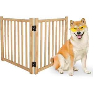 Wooden Freestanding Dog Gates, Foldable Wood Pet Gate Indoor, No-Painted Puppy Gate for Doorways, Stairs, 23" Height-2 Panels
