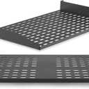 Pyle 2-Pc 1U Server Rack Shelf, Vented Shelves for Good Air Circulation, Cantilever Mount, Wall Mount Rack, Universal Device, Cabinet Shelf, Computer Case Mounting Tray, Black-Pyle PLRSTN14UX2, 2 Pack