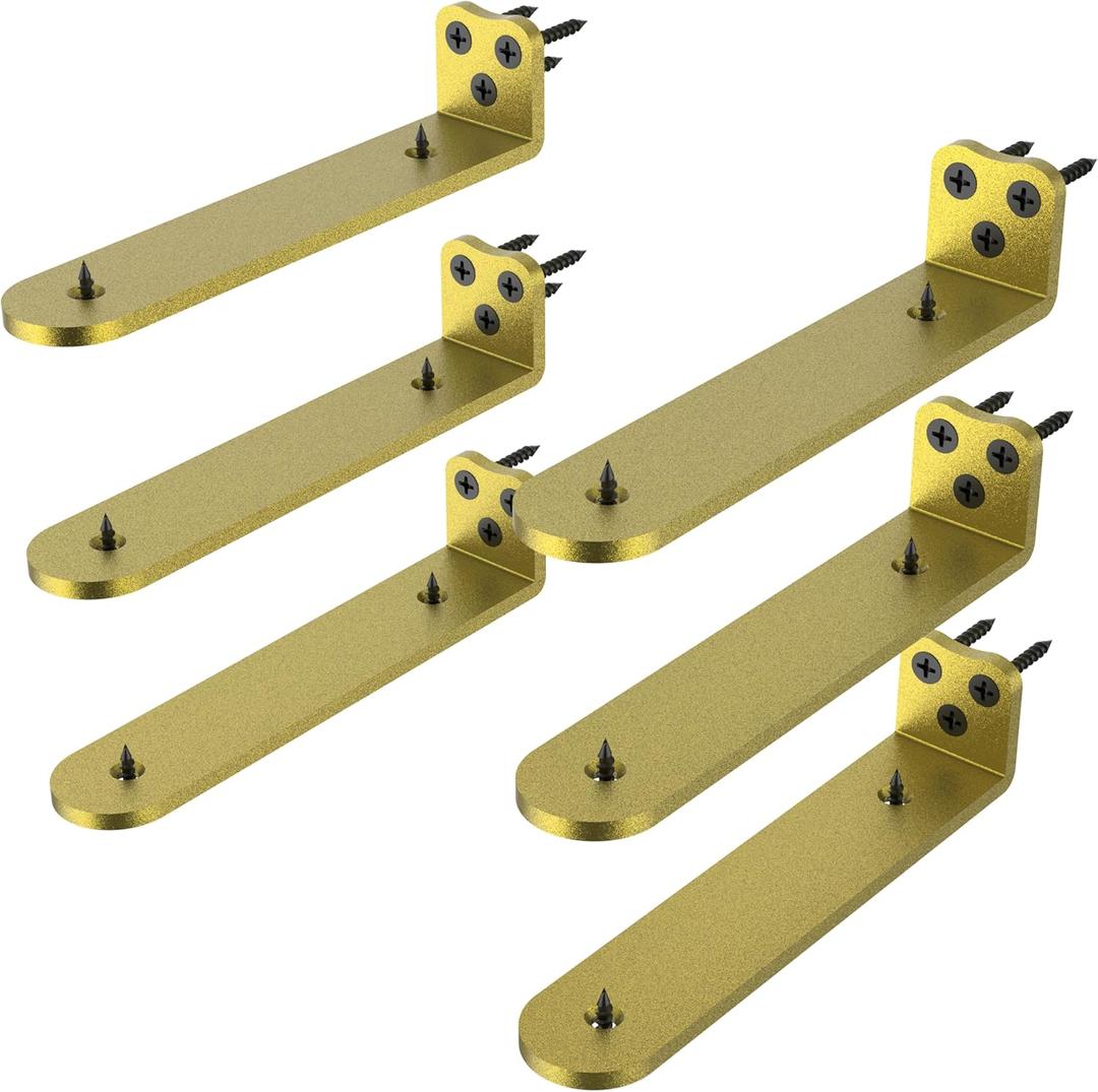 Floating Shelf Bracket, 8 Inch 6PACK Gold Heavy Duty Shelf Bracket,Hidden Shelf Brackets 1/5 in Thick,L Brackets Support for Shelves,Suitable for Kitchen,Study Or DIY,Holds Over 160lb+
