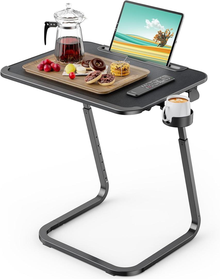 SAIJI Adjustable TV Tray Table - Heavy Duty Trays for Eating on Couch, Laptop Desk for Sofa/Bedside, Extra Large TV Dinner Table with Cup Holder (Black)