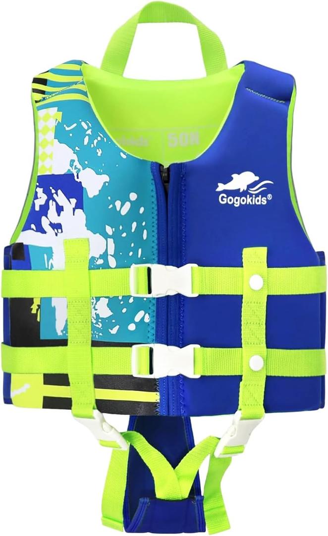 Gogokids Toddler Swim Vest, Premium Swim Vest for Kid Swimming Jacket for 30-40-50-60-70-80 Lbs Girls and Boys, Toddler Floaties Swimming Aid with Dual Safety Strap for 2-9 Years in Pool/Puddle/Beach