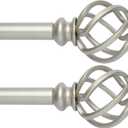 2 Pack Decorative Window Curtain Rod with Brackets- Hollow Design 3/4'' Inch Pole, 48 to 84 Inch Adjustable Side Curtain Rod Antique Silver (48"-84", Antique Silver)