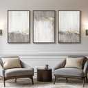 Large Framed Neutral Abstract Wall Art for Living Room, 3 Piece Gray Tan White Gold Canvas Prints, Modern Minimalist Grey Landscape Painting Artworks for Entryway Hallway Office Wall Decor, 24x36 In, 24" W x 36" H x 3Pcs