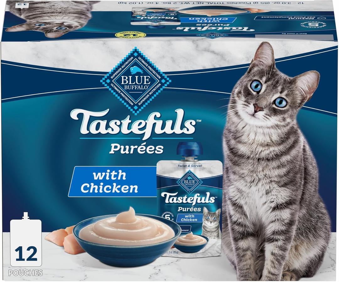 Blue Buffalo Tastefuls Pures with Chicken, Natural Cat Food Complement, Resealable Twist Cap Pouches, 3-oz (12 Count)
