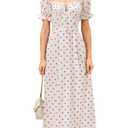RIHOAS Womens Summer Dresses Square Neck Vintage Short Sleeve Midi Dress Casual Puff A Line Chiffon Sundress Short White, M (M)
