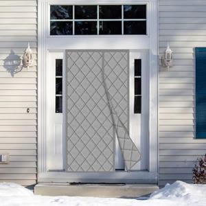 Wohomzy No Magnetic Thermal Door Curtain Fits Doors Size 38"x83"，Curtain Size 41"x85", Insulated Curtain Side Open, Keep Warm in Winter Cool in Summer, Diamond Pattern, Gray