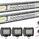 Light Bars for Trucks - 13In Slim LED Bar with 4In Pod Lights andi Wiring Harness,12V 24V Spot Flood Combo Driving Off Road Work Lights for ATV UTV Tractor Trailer Pickup