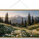 VIYYIEA Extra Large Size Canvas Wall Art, 36x54 Inch Mountain Landscape Scroll Painting with Wildflowers and Pines, Oversized Nature Wall Hanging for Living Room, Bedroom, or Office Decor