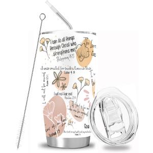 Christian Gifts for Women, Christian Bible Verse Affirmations Tumbler 20 oz, Stainless Steel Vacuum Insulated Coffee Mug with Lid and Straw Double Wall Travel Cup for Hot and Cold Drinks (Orange)