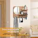 Wooden Key Rack with Mirror, Shelf and 4 Key Hooks for Rustic Entrances, Hallways, Living Rooms and Bedrooms - 16"x12" (Oak Color)