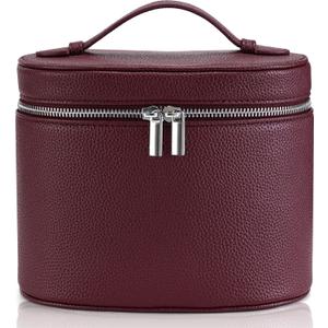 Makeup Bag Vanity Case Cosmetic Bag with Removable Divider Travel Toiletry Bag for Women Portable Make up Box Organizer, Burgundy
