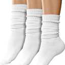Winterlace Scrunch Slouch Socks 3 Pairs Womens Crew Knee High Extra Long Slouchy Premium Bulk Pack (One Size, White)