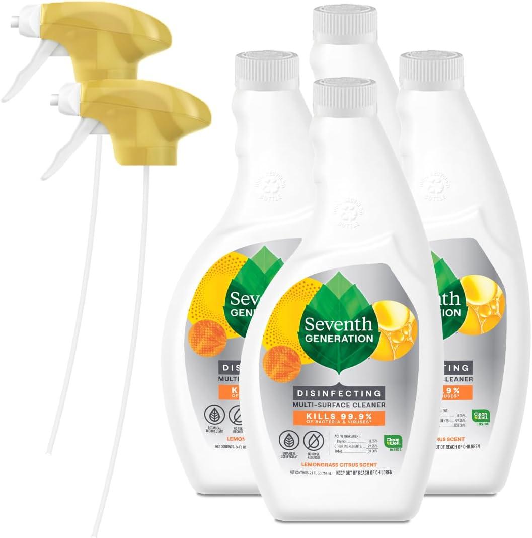 Seventh Generation Lemongrass Citrus Disinfecting MultiSurface Cleaner  26 Oz, Pack of 4