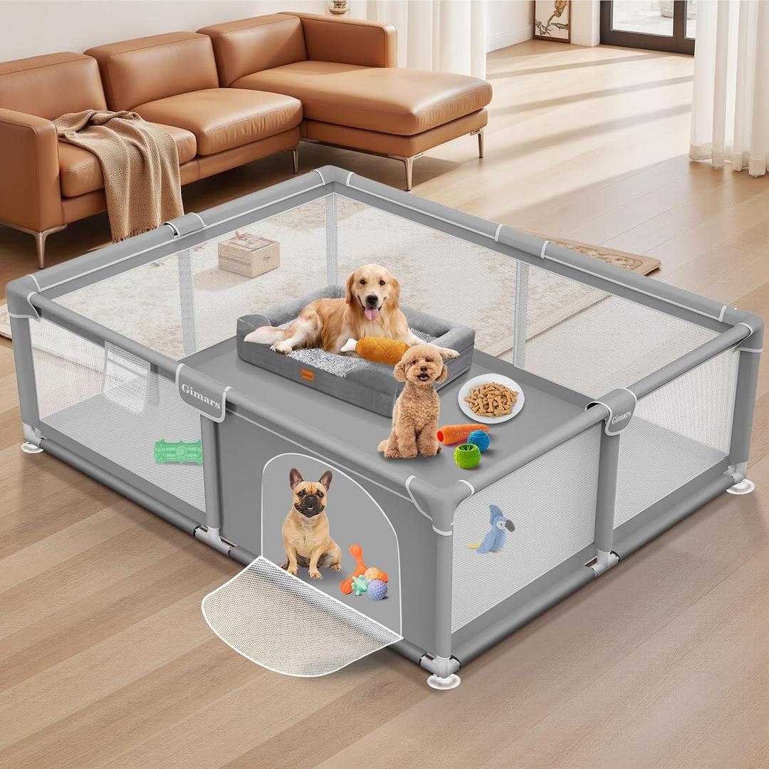 71x59x26 Inches Puppy Playpen with Gate, Dog Playpen for Puppies or Small Dogs, Sturdy Safety Dog Fence Pet Playpen with Thickened Fabric, High-Strength Nylon Wire Mesh for Indoor & Outdoor,Washable